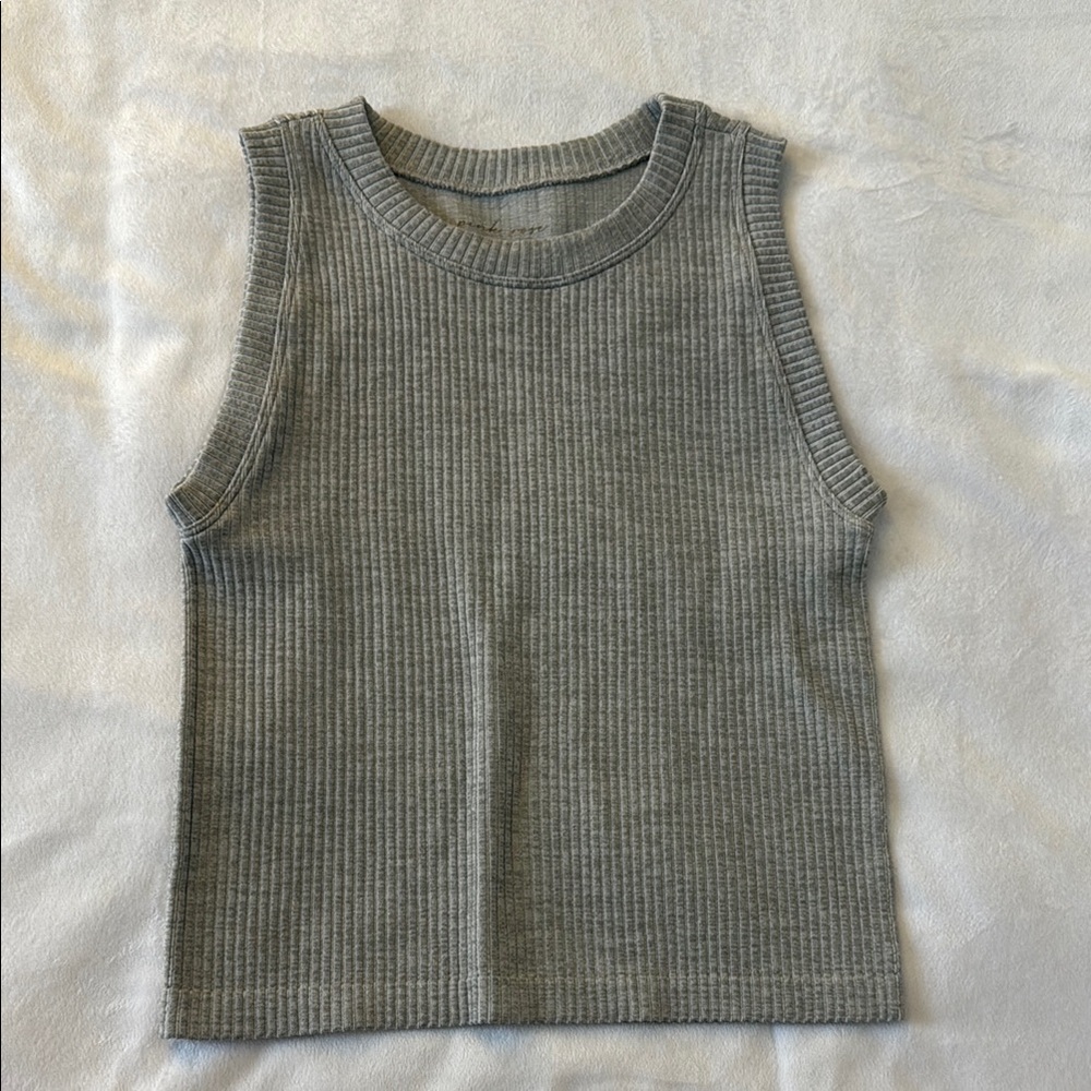 Pink Rose Gray Ribbed Tank Top